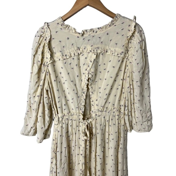 Munthe Curtis Floral Midi Dress Cream Size 38 Back Cutout Ruffle Trim - Picture 7 of 13